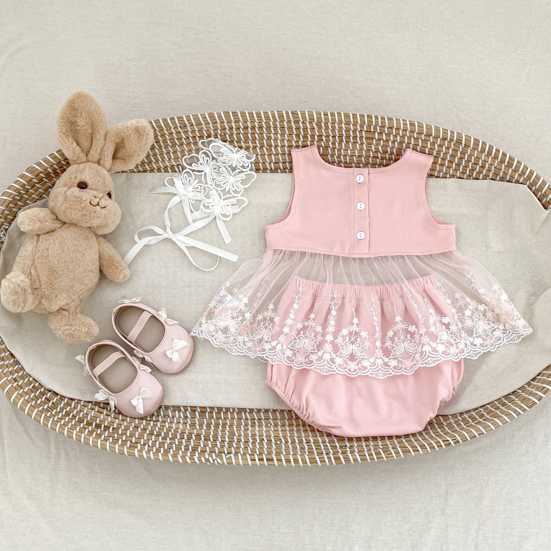 ノースリーブセットアップ チュールレースドッキングノースリーブブラウス+ブルマパンツセットアップ 2点セット【mh0010173】