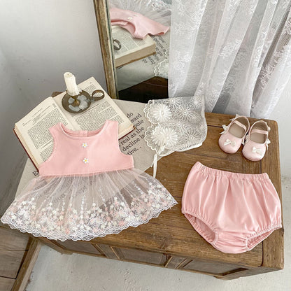 ノースリーブセットアップ チュールレースドッキングノースリーブブラウス+ブルマパンツセットアップ 2点セット【mh0010173】