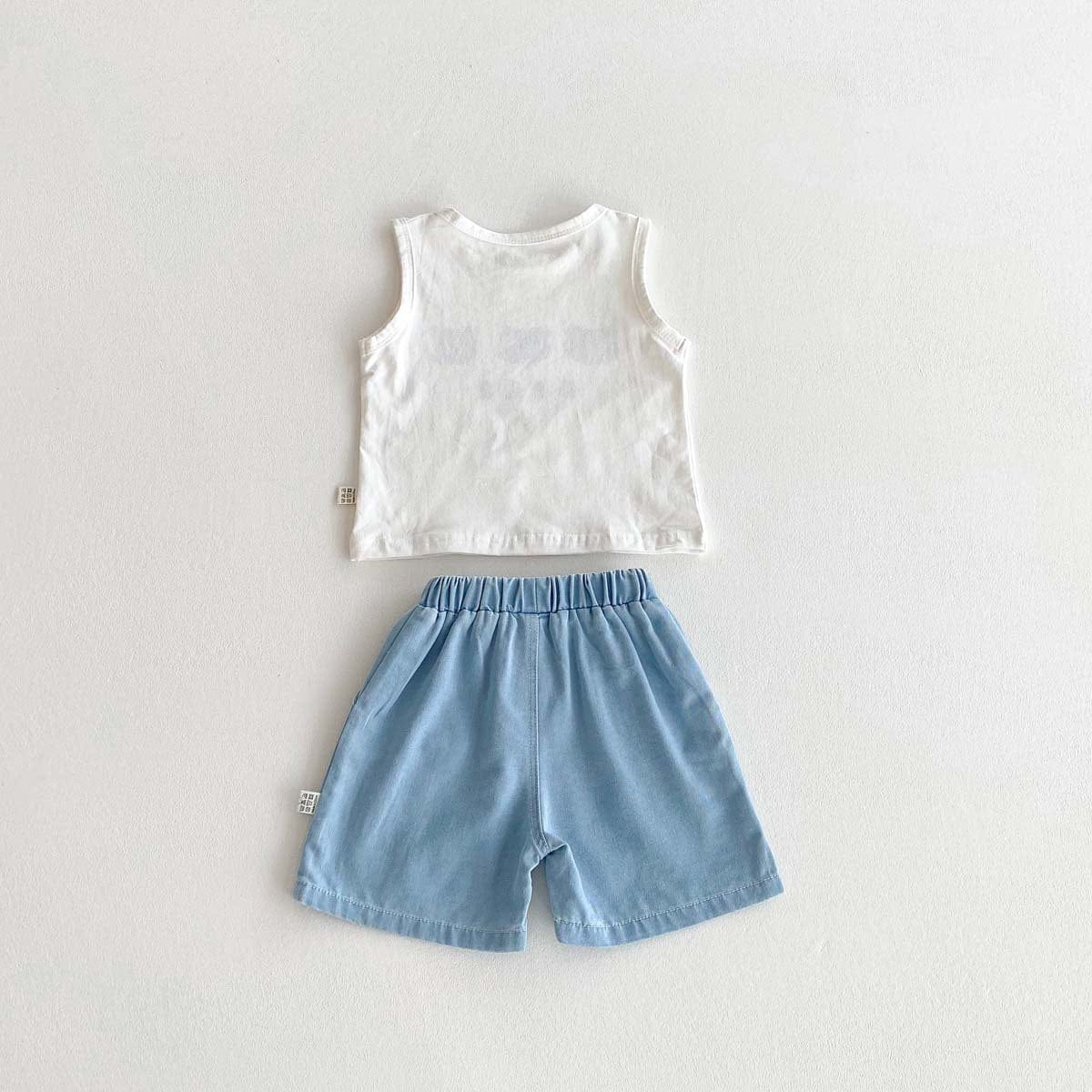 ノースリーブセットアップ ベアくまプリントタンクトップ+ショートパンツセットアップ 2点セット【mh0010319】