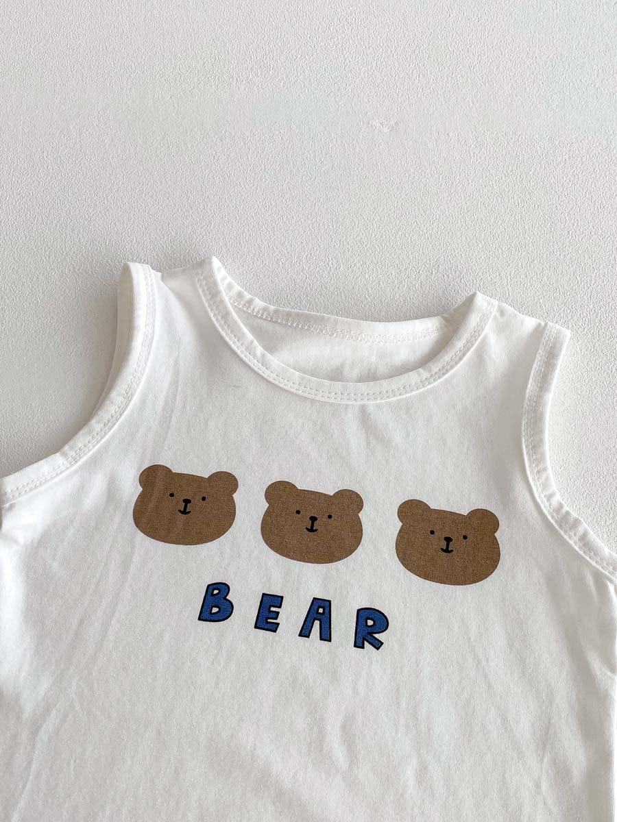 ノースリーブセットアップ ベアくまプリントタンクトップ+ショートパンツセットアップ 2点セット【mh0010319】