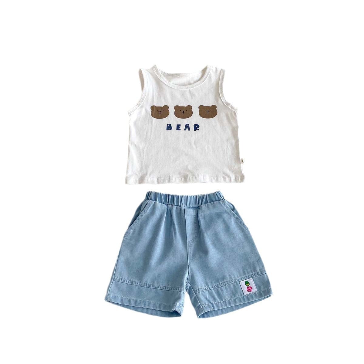 ノースリーブセットアップ ベアくまプリントタンクトップ+ショートパンツセットアップ 2点セット【mh0010319】