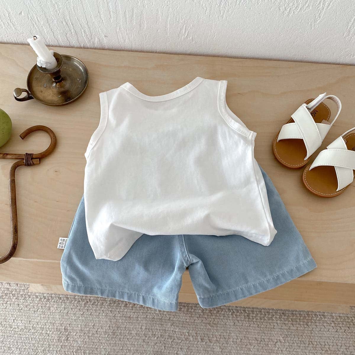 ノースリーブセットアップ ベアくまプリントタンクトップ+ショートパンツセットアップ 2点セット【mh0010319】