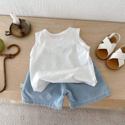 ノースリーブセットアップ ベアくまプリントタンクトップ+ショートパンツセットアップ 2点セット【mh0010319】