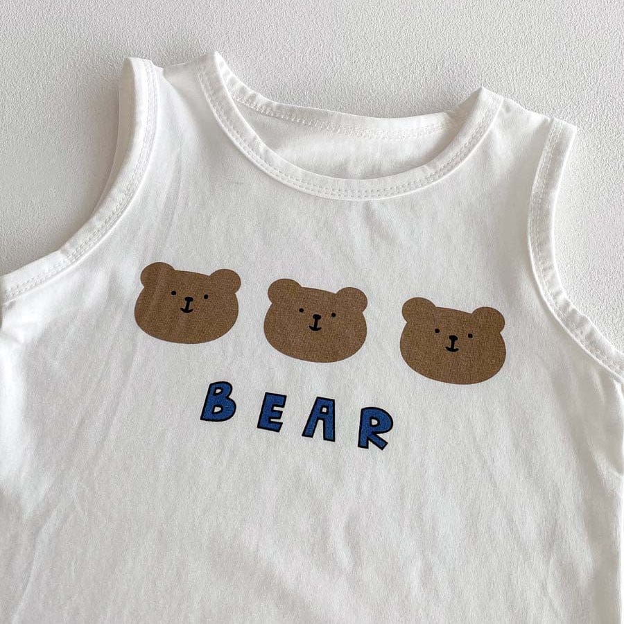 ノースリーブセットアップ ベアくまプリントタンクトップ+ショートパンツセットアップ 2点セット【mh0010319】