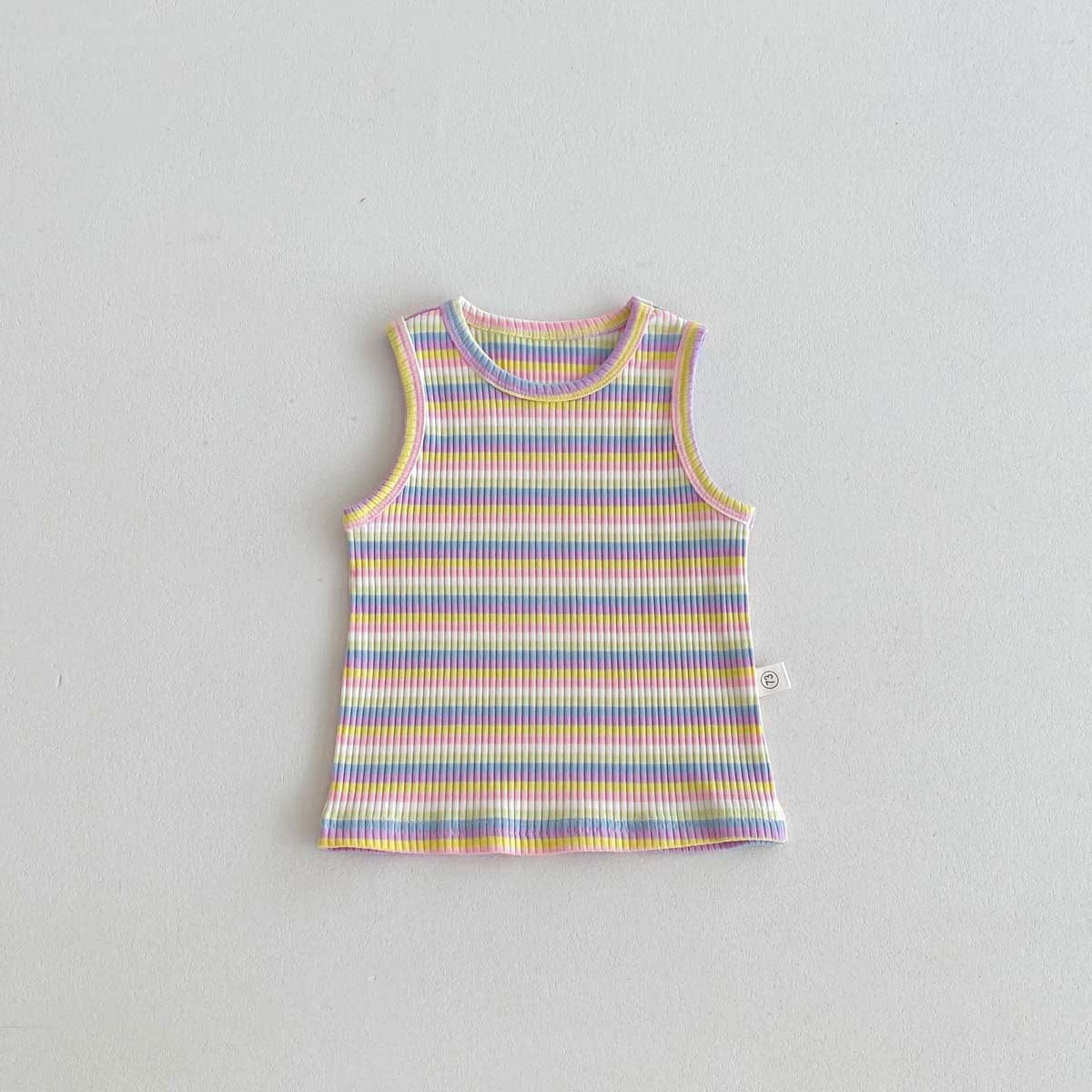 ノースリーブセットアップ レインボータンクトップ+うさ耳しっぽデニムオーバーオールセットアップ 2点セット【mh0010332】