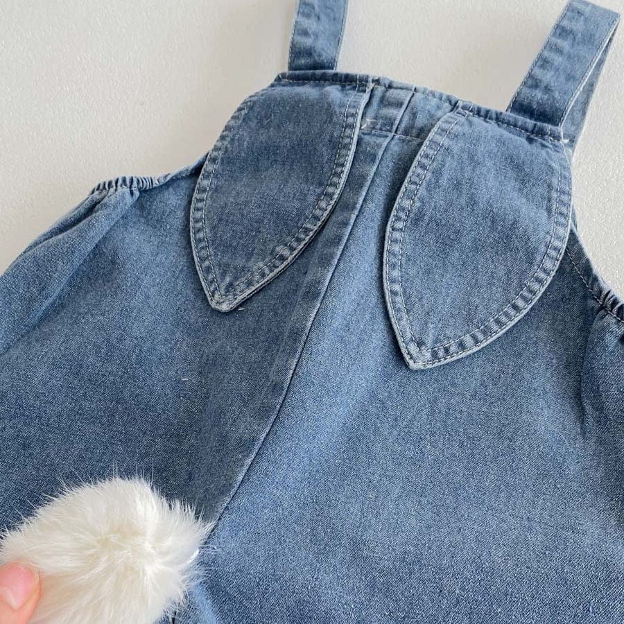 ノースリーブセットアップ レインボータンクトップ+うさ耳しっぽデニムオーバーオールセットアップ 2点セット【mh0010332】