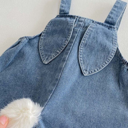 ノースリーブセットアップ レインボータンクトップ+うさ耳しっぽデニムオーバーオールセットアップ 2点セット【mh0010332】