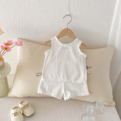 ノースリーブセットアップ リボンフリルタンクトップ+ショートパンツセットアップ 2点セット【mh0010339】