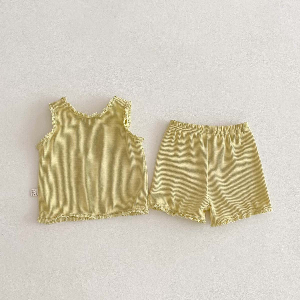 ノースリーブセットアップ リボンフリルタンクトップ+ショートパンツセットアップ 2点セット【mh0010339】