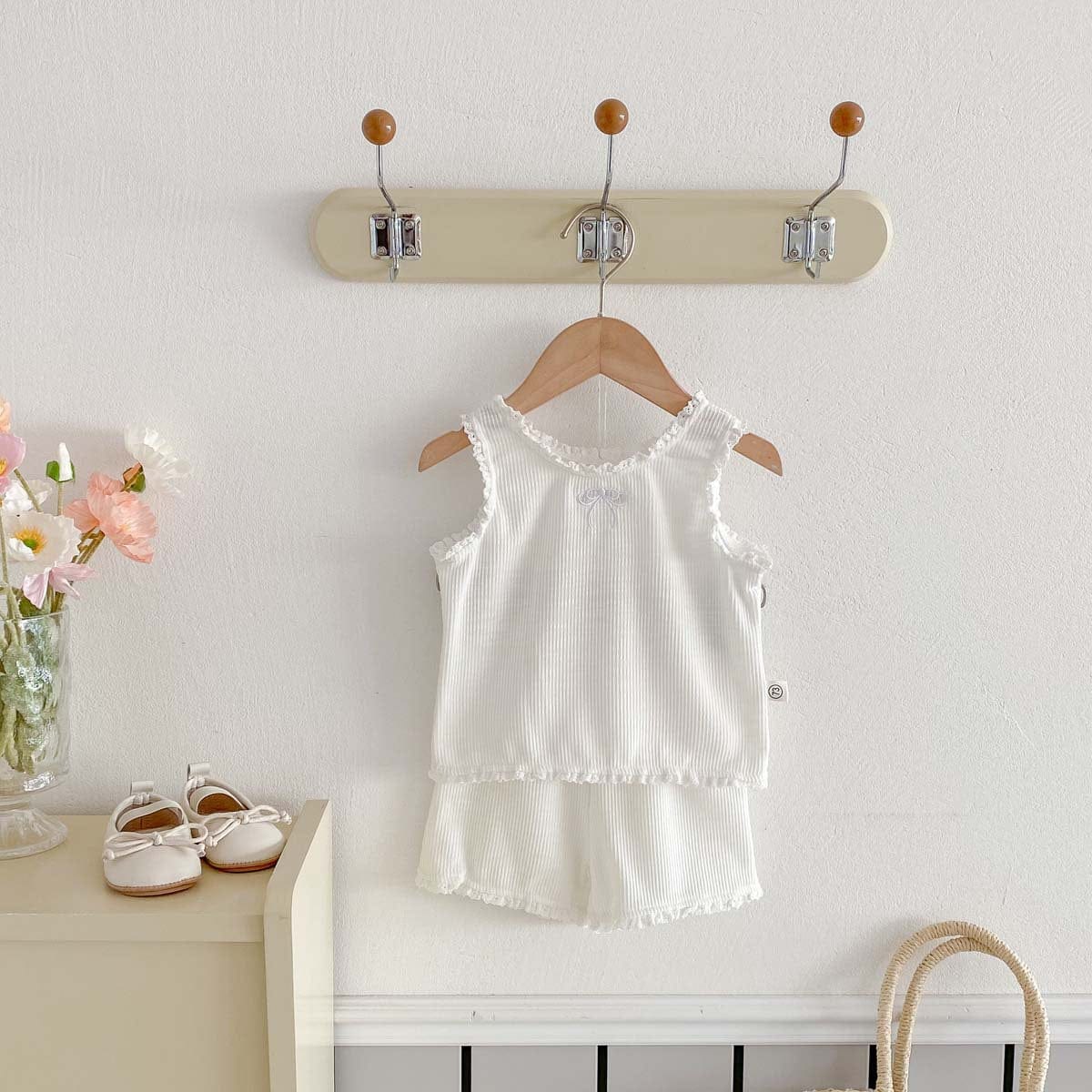 ノースリーブセットアップ リボンフリルタンクトップ+ショートパンツセットアップ 2点セット【mh0010339】