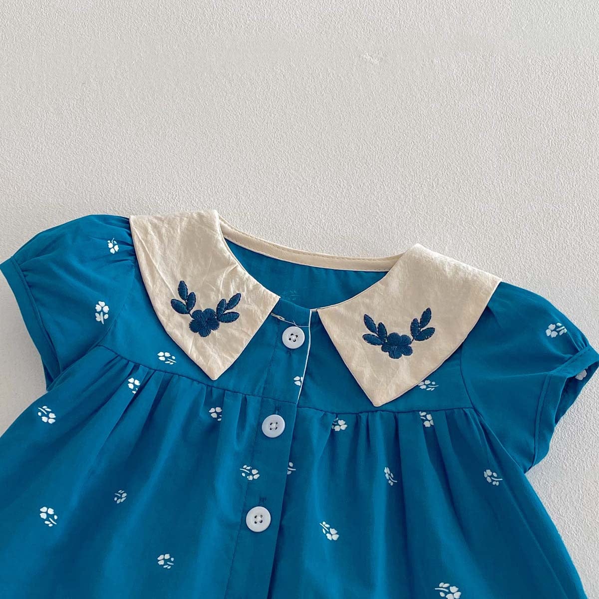 半袖セットアップ フラワー刺繍半袖ブラウス+バルーンショートパンツセットアップ 2点セット【mh0010344】