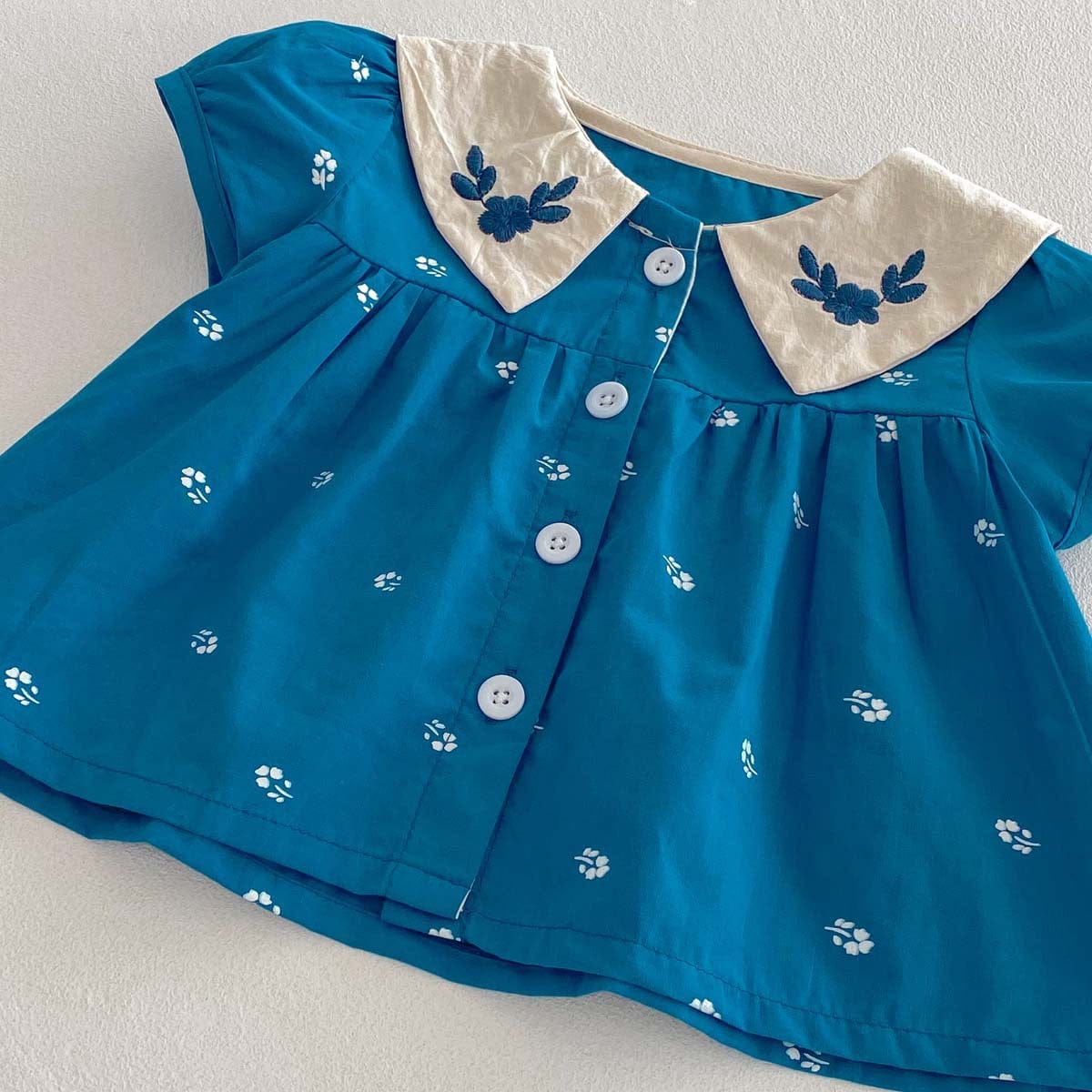 半袖セットアップ フラワー刺繍半袖ブラウス+バルーンショートパンツセットアップ 2点セット【mh0010344】