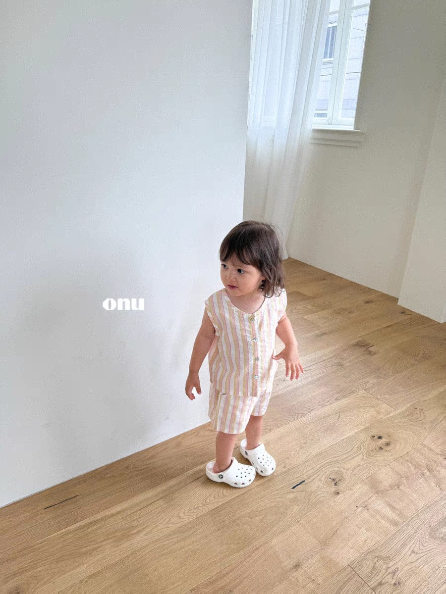 ノースリーブセットアップ ストライプノースリーブシャツ+ショートパンツセットアップ 2点セット【mh0010352】