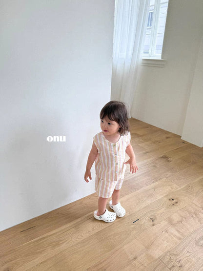 ノースリーブセットアップ ストライプノースリーブシャツ+ショートパンツセットアップ 2点セット【mh0010352】