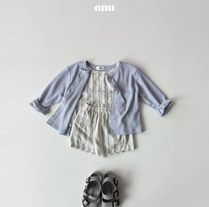 ノースリーブセットアップ ストライプノースリーブシャツ+ショートパンツセットアップ 2点セット【mh0010352】