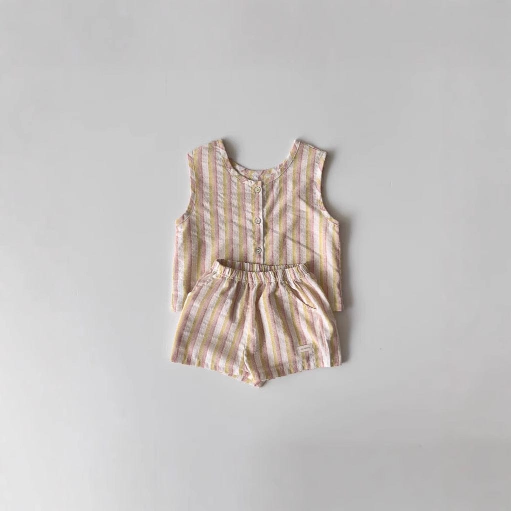 ノースリーブセットアップ ストライプノースリーブシャツ+ショートパンツセットアップ 2点セット【mh0010352】