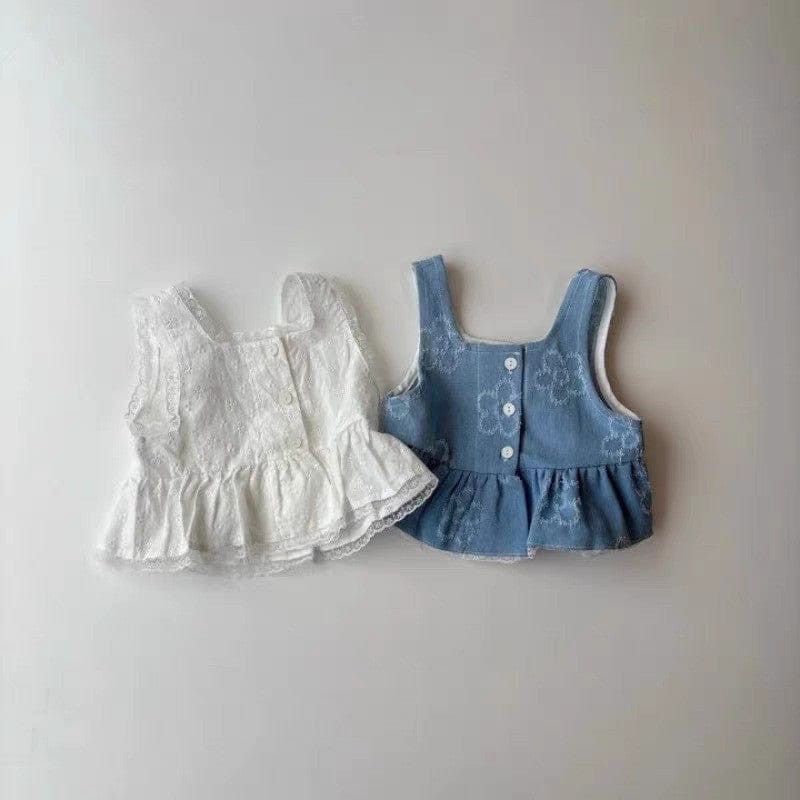 ノースリーブセットアップ フラワーデニムキャミソールトップス+ショートパンツセットアップ 2点セット【mh0010356】