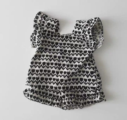 ノースリーブセットアップ チューリップフリルショルダーブラウス+フリルショートパンツセットアップ 2点セット【mh0010367】