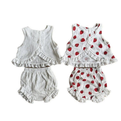 ノースリーブセットアップ いちご/無地タンクトップ+ブルマパンツセットアップ 2点セット【mh0010370】