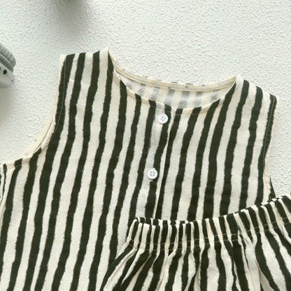 ノースリーブセットアップ ストライプ/ドットノースリーブシャツ+ショートパンツセットアップ 2点セット【mh0010375】