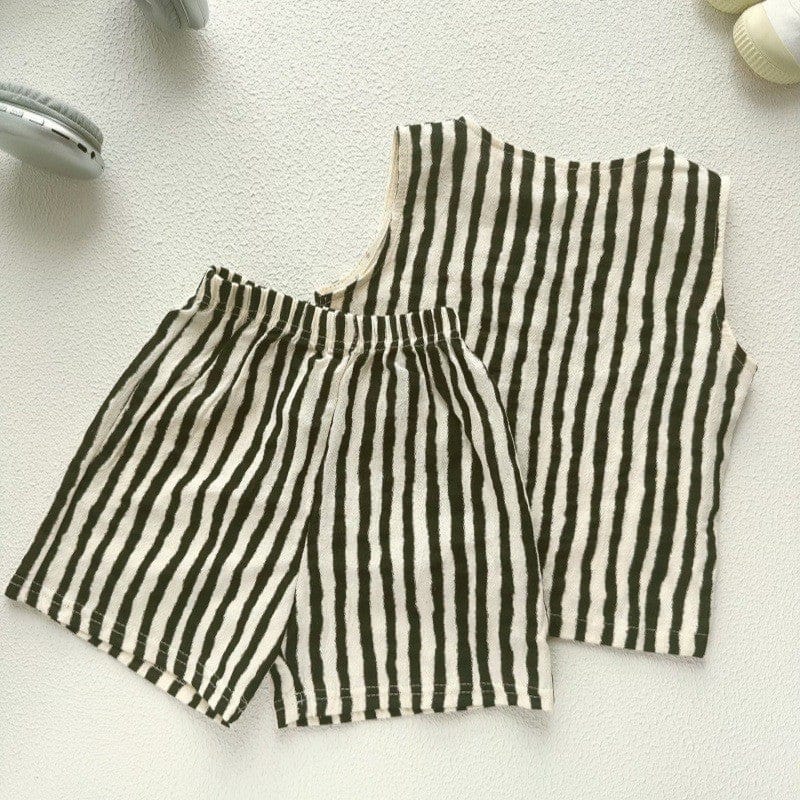 ノースリーブセットアップ ストライプ/ドットノースリーブシャツ+ショートパンツセットアップ 2点セット【mh0010375】