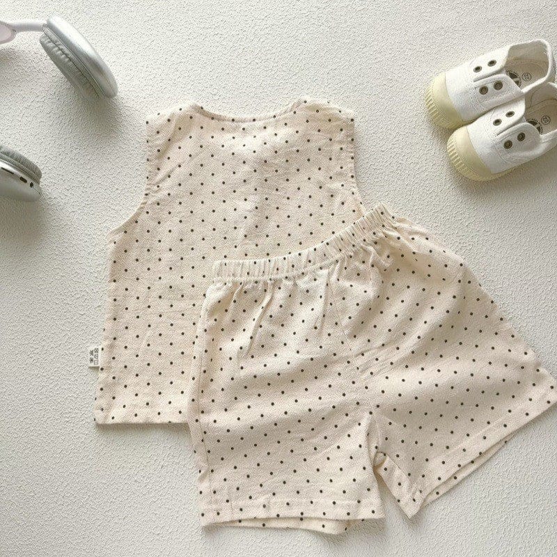 ノースリーブセットアップ ストライプ/ドットノースリーブシャツ+ショートパンツセットアップ 2点セット【mh0010375】