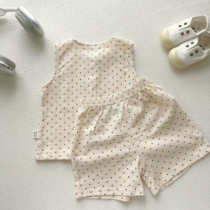 ノースリーブセットアップ ストライプ/ドットノースリーブシャツ+ショートパンツセットアップ 2点セット【mh0010375】