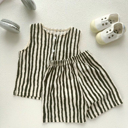 ノースリーブセットアップ ストライプ/ドットノースリーブシャツ+ショートパンツセットアップ 2点セット【mh0010375】