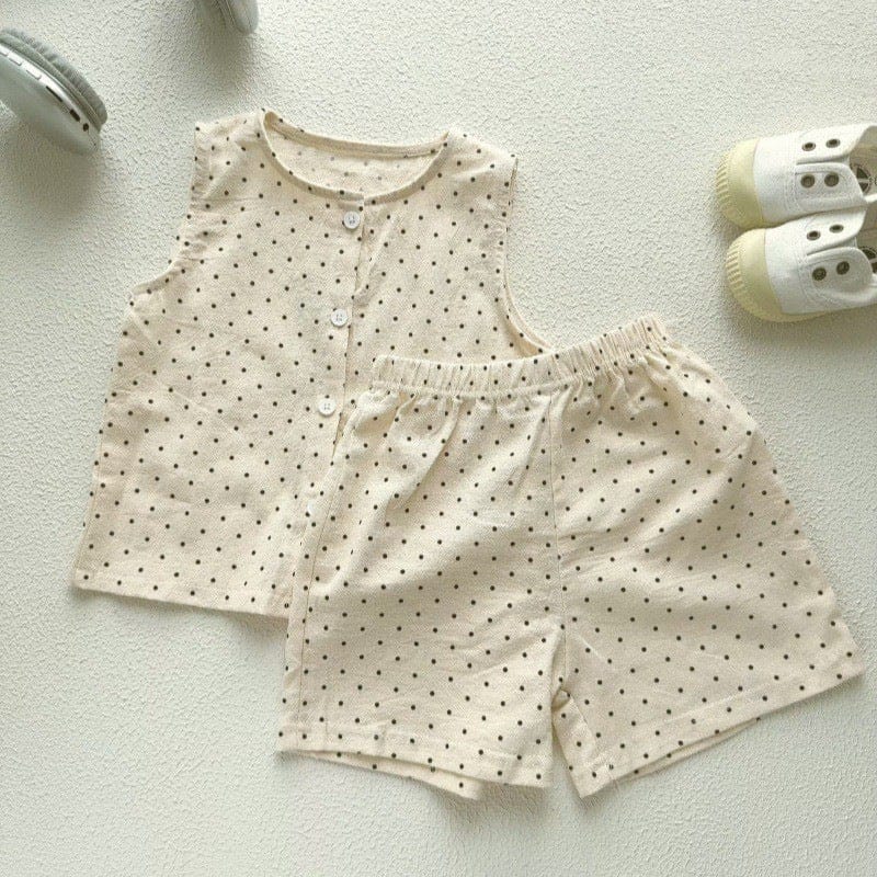 ノースリーブセットアップ ストライプ/ドットノースリーブシャツ+ショートパンツセットアップ 2点セット【mh0010375】