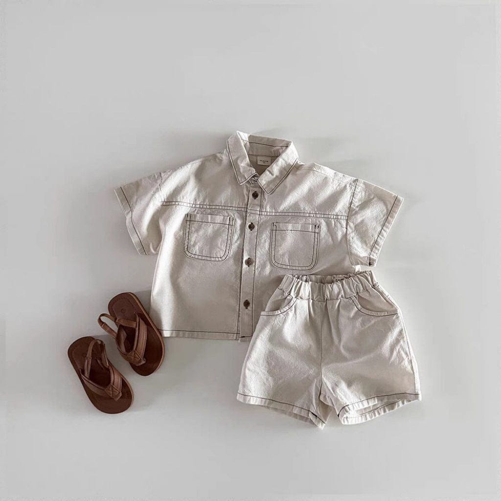 半袖セットアップ デニム半袖シャツ+ショートパンツセットアップ 2点セット【mh0010376】