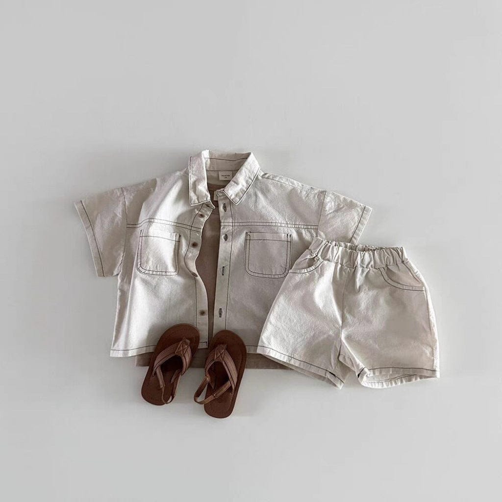 半袖セットアップ デニム半袖シャツ+ショートパンツセットアップ 2点セット【mh0010376】