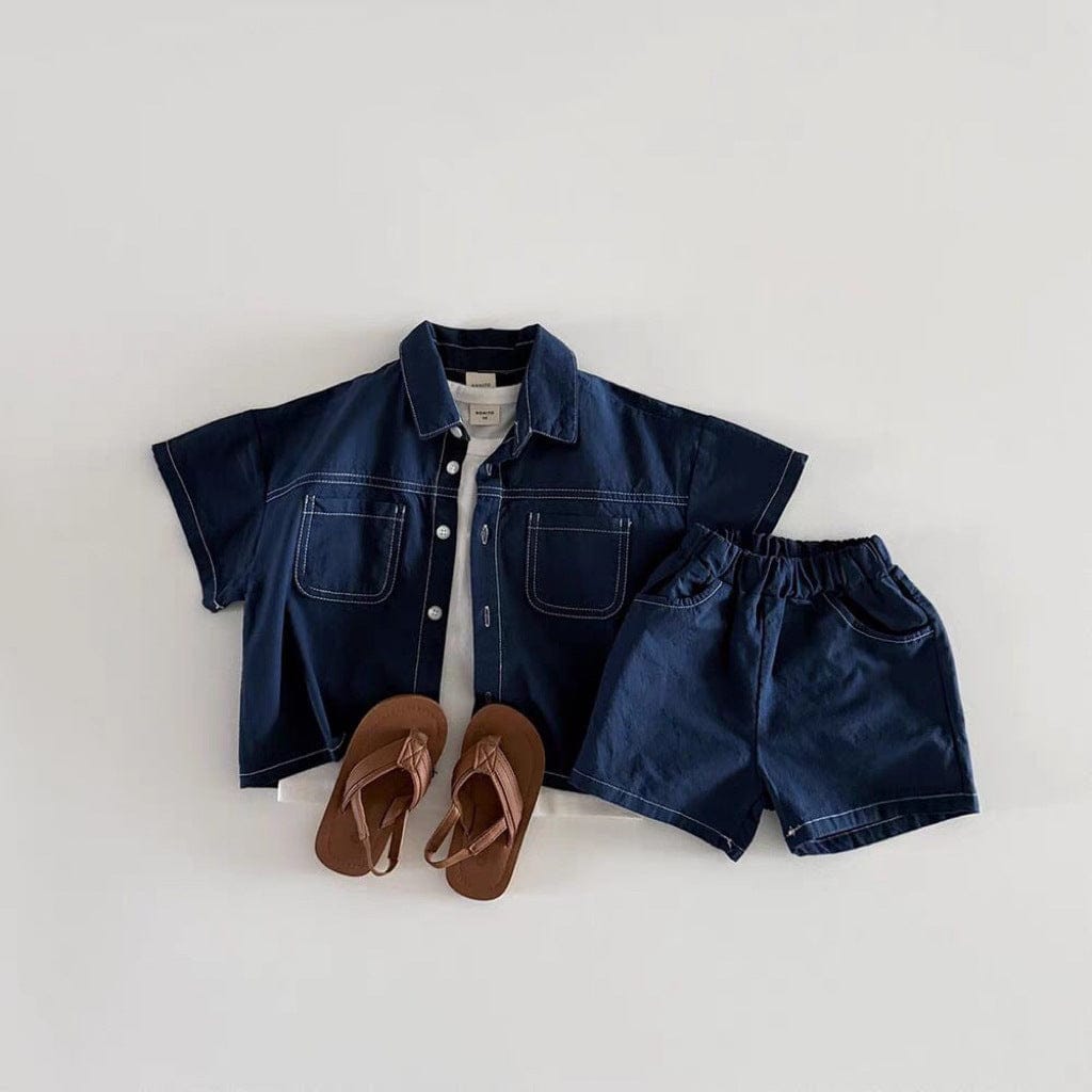 半袖セットアップ デニム半袖シャツ+ショートパンツセットアップ 2点セット【mh0010376】