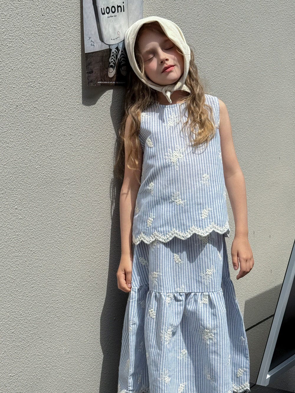 ノースリーブセットアップ ストライプ刺繍ノースリーブブラウス+スカートセットアップ 2点セット【mh0010392】