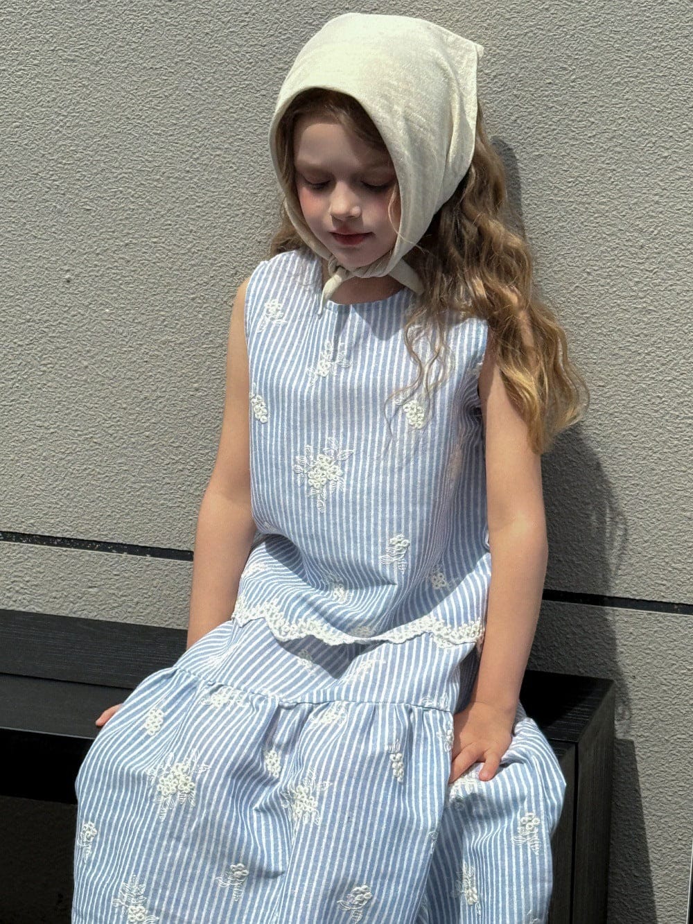 ノースリーブセットアップ ストライプ刺繍ノースリーブブラウス+スカートセットアップ 2点セット【mh0010392】