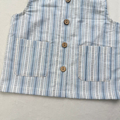 ノースリーブセットアップ ストライプ襟付きノースリーブシャツ+ショートパンツセットアップ 2点セット【mh0010413】