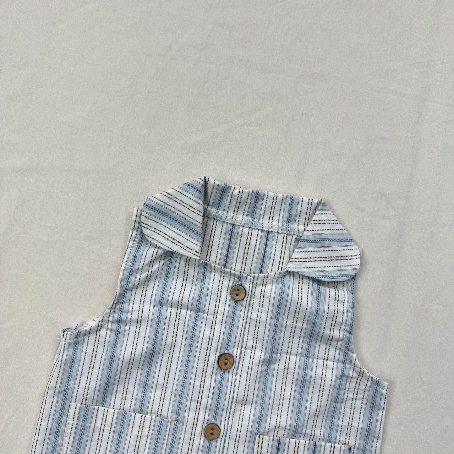 ノースリーブセットアップ ストライプ襟付きノースリーブシャツ+ショートパンツセットアップ 2点セット【mh0010413】