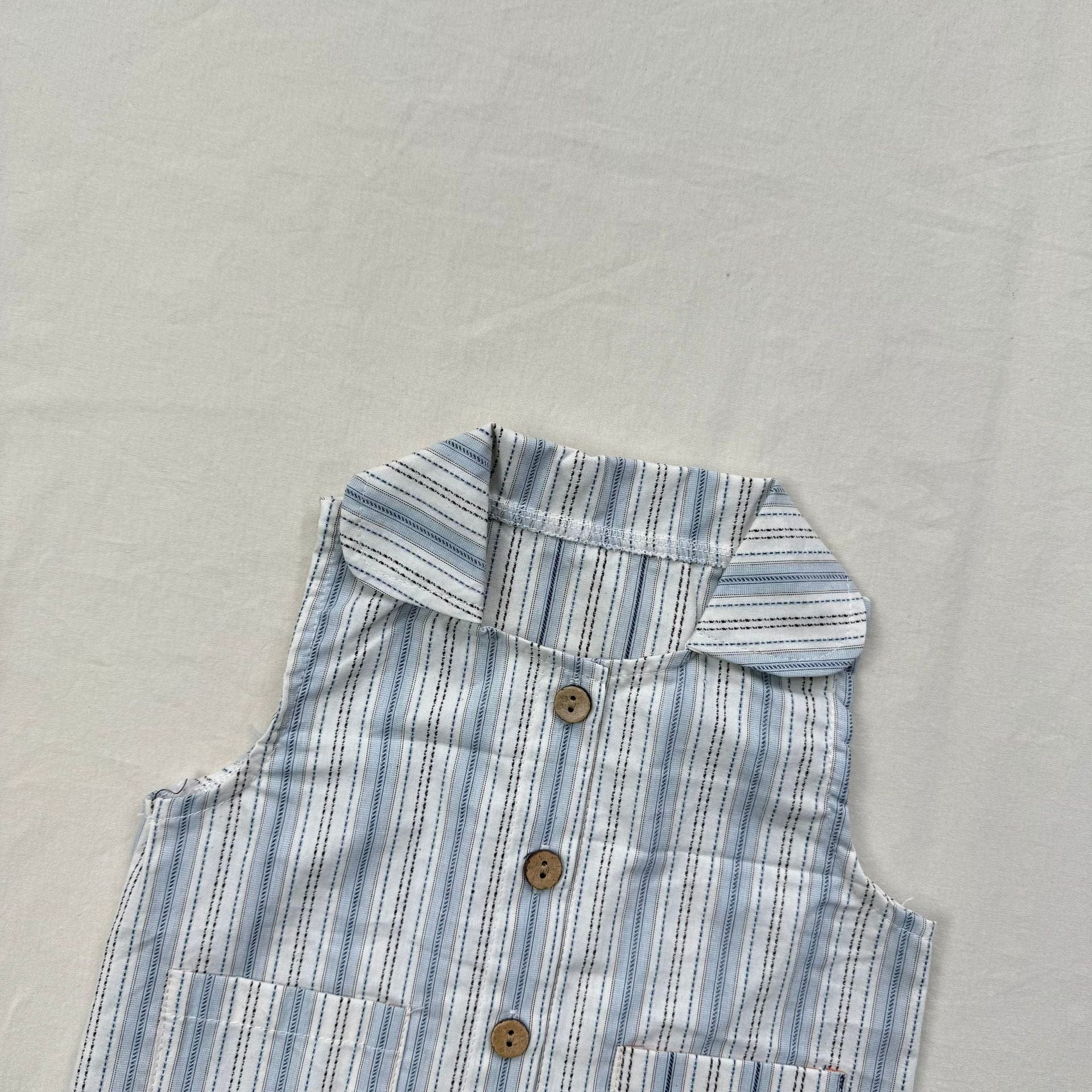 ノースリーブセットアップ ストライプ襟付きノースリーブシャツ+ショートパンツセットアップ 2点セット【mh0010413】