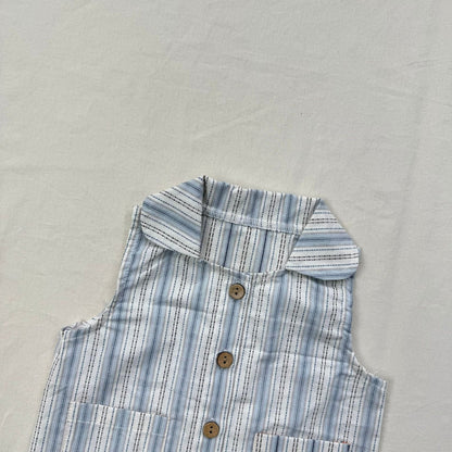 ノースリーブセットアップ ストライプ襟付きノースリーブシャツ+ショートパンツセットアップ 2点セット【mh0010413】