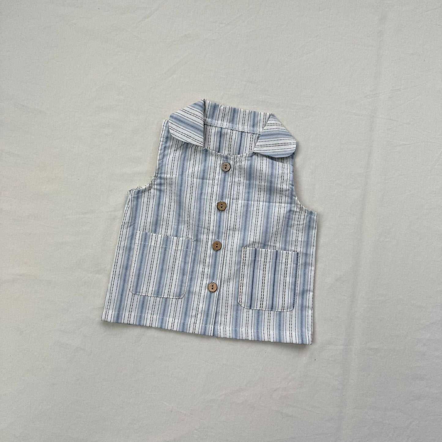 ノースリーブセットアップ ストライプ襟付きノースリーブシャツ+ショートパンツセットアップ 2点セット【mh0010413】