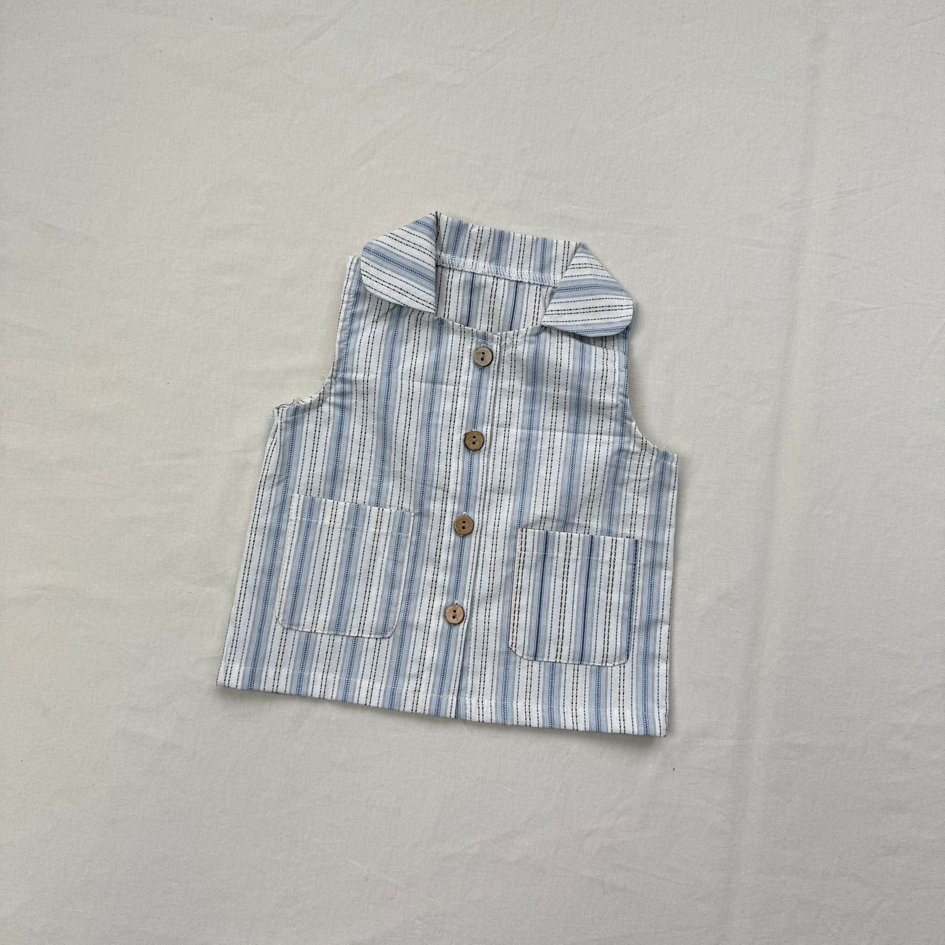 ノースリーブセットアップ ストライプ襟付きノースリーブシャツ+ショートパンツセットアップ 2点セット【mh0010413】