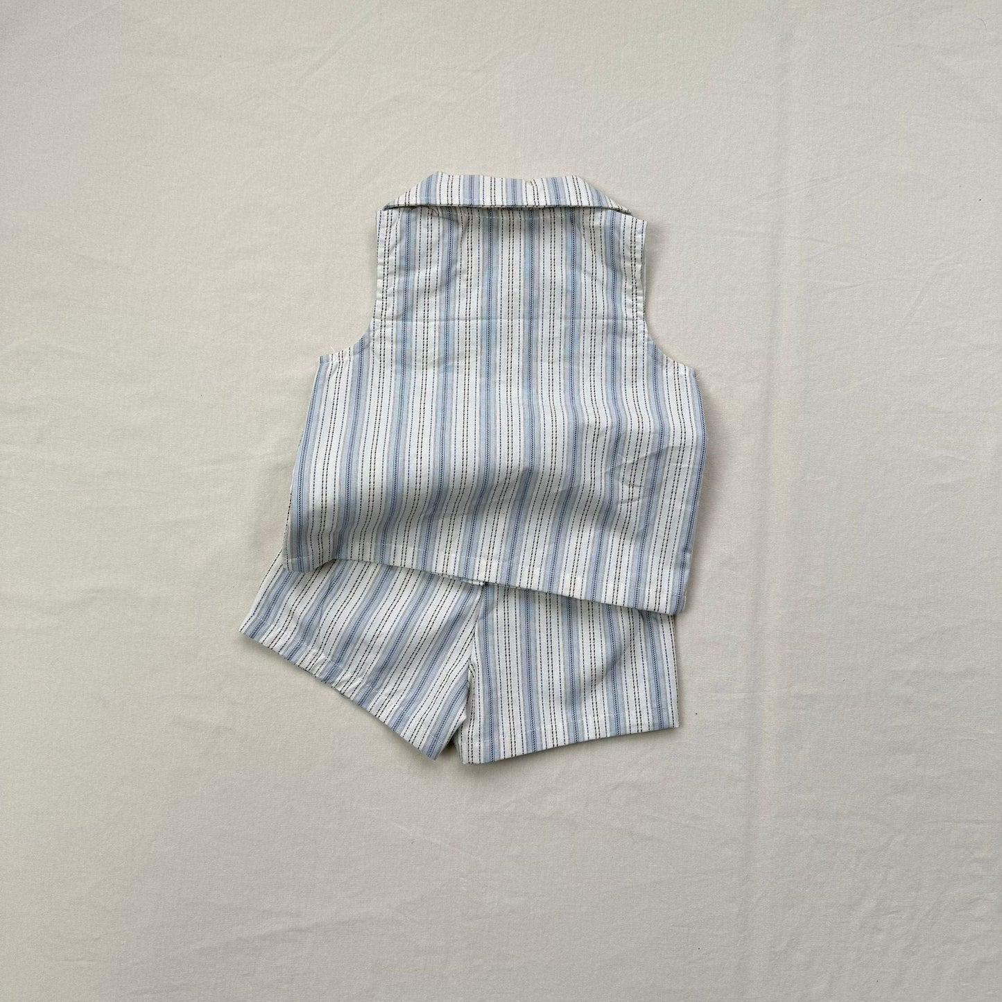 ノースリーブセットアップ ストライプ襟付きノースリーブシャツ+ショートパンツセットアップ 2点セット【mh0010413】