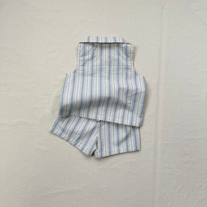 ノースリーブセットアップ ストライプ襟付きノースリーブシャツ+ショートパンツセットアップ 2点セット【mh0010413】