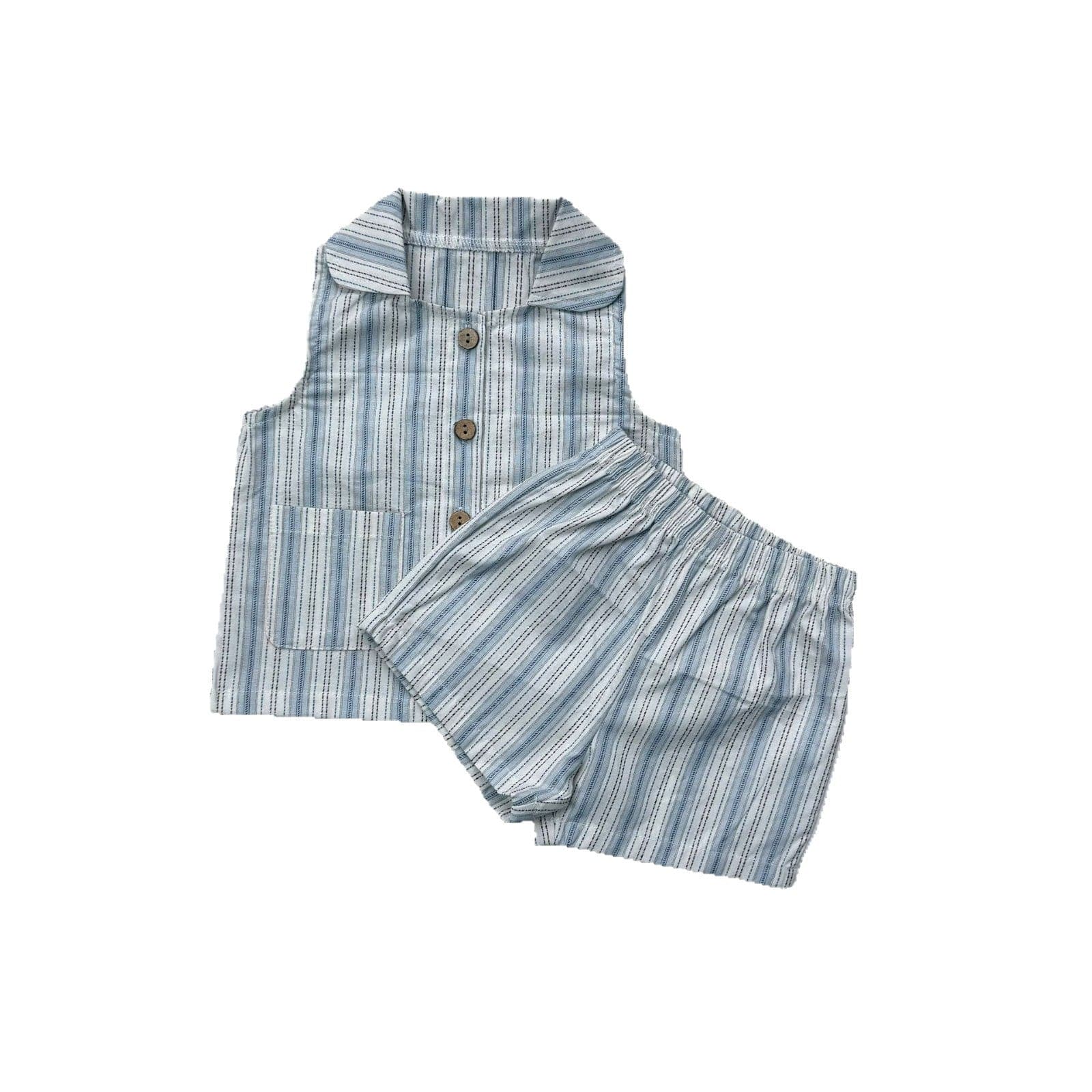 ノースリーブセットアップ ストライプ襟付きノースリーブシャツ+ショートパンツセットアップ 2点セット【mh0010413】