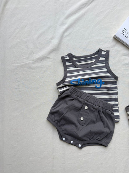 ノースリーブセットアップ ボーダータンクトップ+ブルマパンツセットアップ 2点セット【mh0010420】