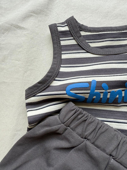 ノースリーブセットアップ ボーダータンクトップ+ブルマパンツセットアップ 2点セット【mh0010420】