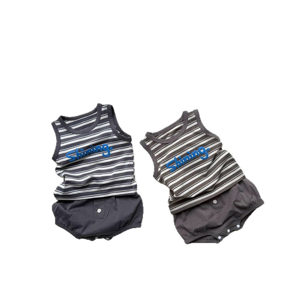 ノースリーブセットアップ ボーダータンクトップ+ブルマパンツセットアップ 2点セット【mh0010420】