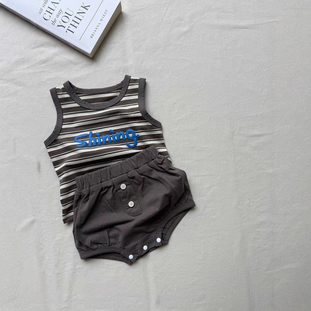 ノースリーブセットアップ ボーダータンクトップ+ブルマパンツセットアップ 2点セット【mh0010420】