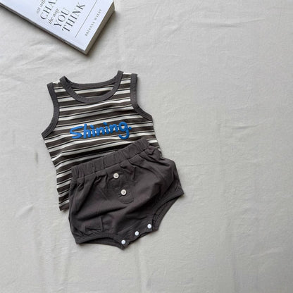 ノースリーブセットアップ ボーダータンクトップ+ブルマパンツセットアップ 2点セット【mh0010420】