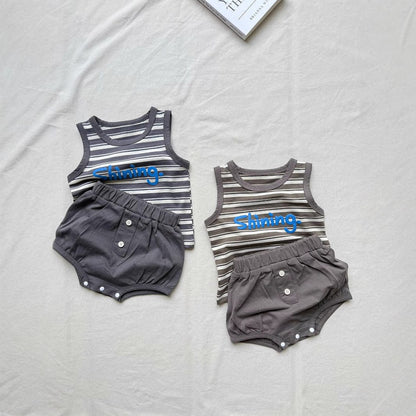 ノースリーブセットアップ ボーダータンクトップ+ブルマパンツセットアップ 2点セット【mh0010420】