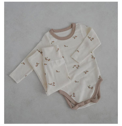 ロンパースセットアップ どんぐりプリント長袖ボディスーツ+ロングパンツセットアップ 2点セット【mh0010748】